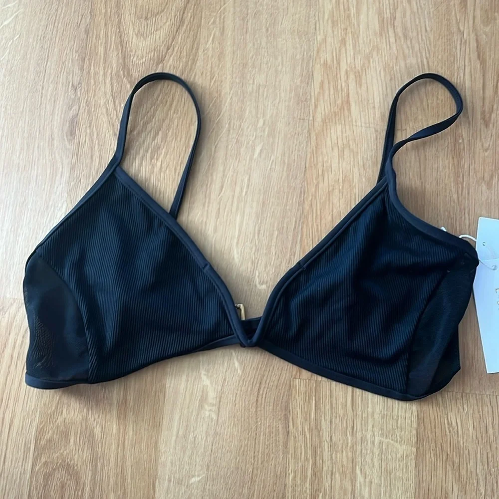 Lspace Macey top size large black ribbed mesh swim